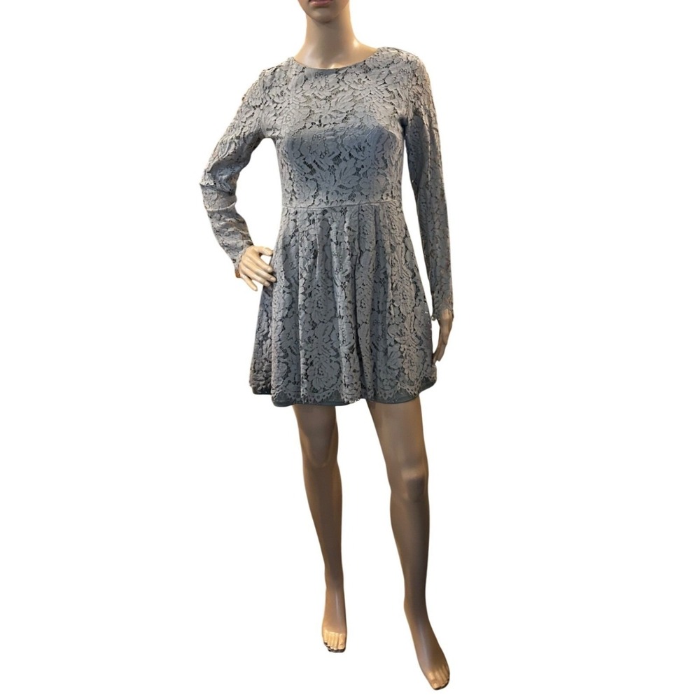 Böhme‎ Lace Dress Womens M Sage Green Long Sleeve V-Back Fit Flare Romantic Boho